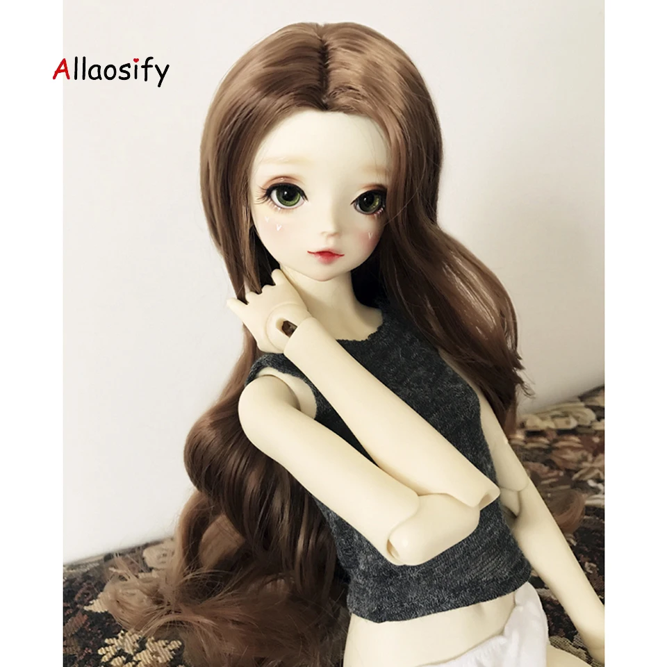 Длинные вьющиеся золотисто-коричневые волосы Размер 1/3 1/4 1/6 BJD парики высокотемпературное волокно для кукол Allaosify