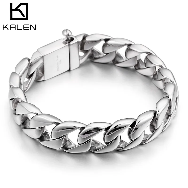 Kalen Trendy 22cm Long Link Chain Bracelet Men High Polished Stainless Steel Hand Brecelet Male Fashion Jewelry Gifts | Украшения и