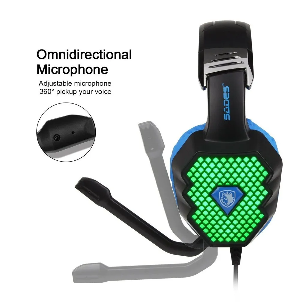 Проводные наушники SADES для ПК проводные компьютерные с дышащей лампой игровые