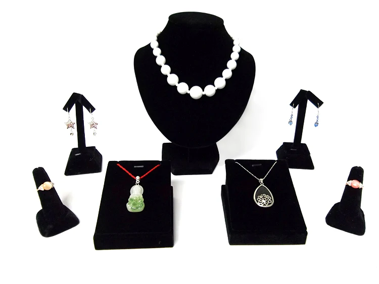 

Jewelry Displays Showcases Black Velvet Material Pendant Necklace Ring Earring Holder Stand Organizer Cases 7pcs/lot