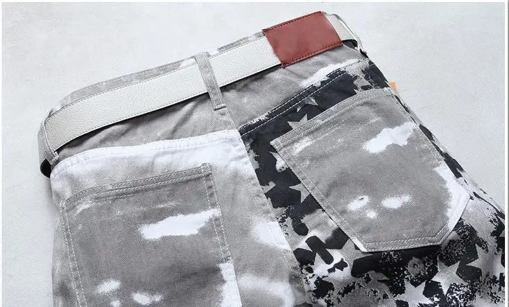 Мужские повседневные джинсы с принтом американского флага белые облегающие