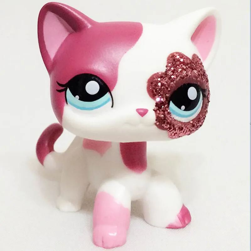Pet shop lps игрушки короткие волосы кошка сверкающие глаза Розовый Белый Красный kitty фигурка для детей подарок collie great dane