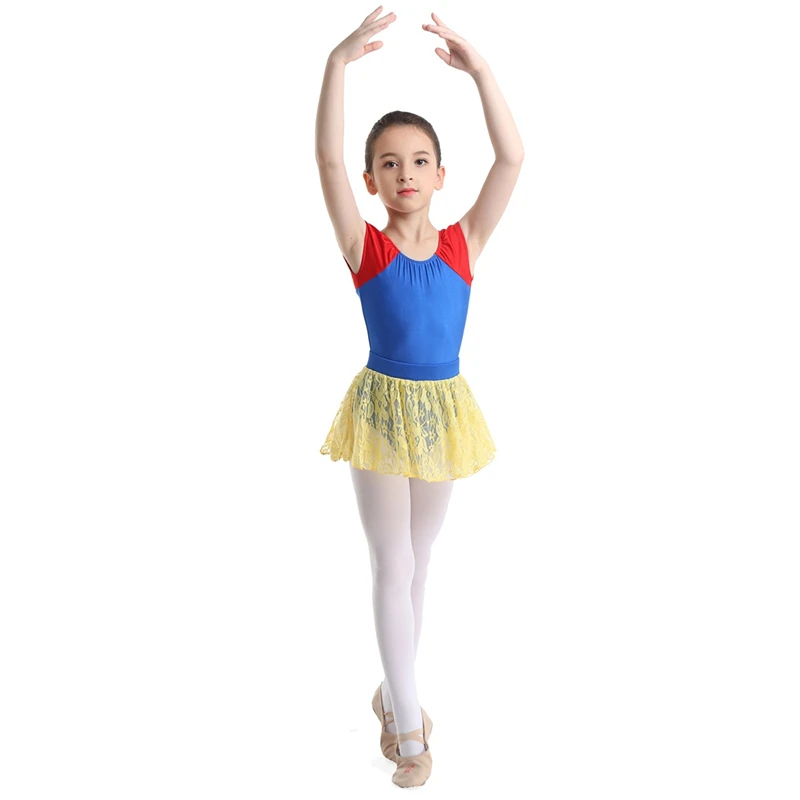 Детская кружевная танцевальная одежда с короткими рукавами и цветочным рисунком
