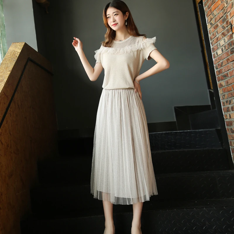 Новый 2019 элегантный розовый женский комплект 2 шт. милые люрекс сверло вверх