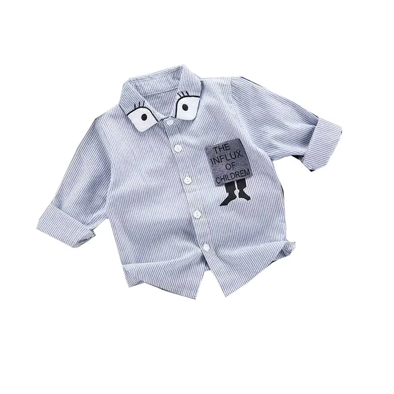 eyes-shirt blue Одежда для маленьких мальчиков рубашки в полоску с длинными рукавами Топы, джинсовые штаны Одежда для младенцев Bebes повседневные Костюмы цельнокроеная рубашка цельнокроеная одежда - Цвет: eyes-shirt blue