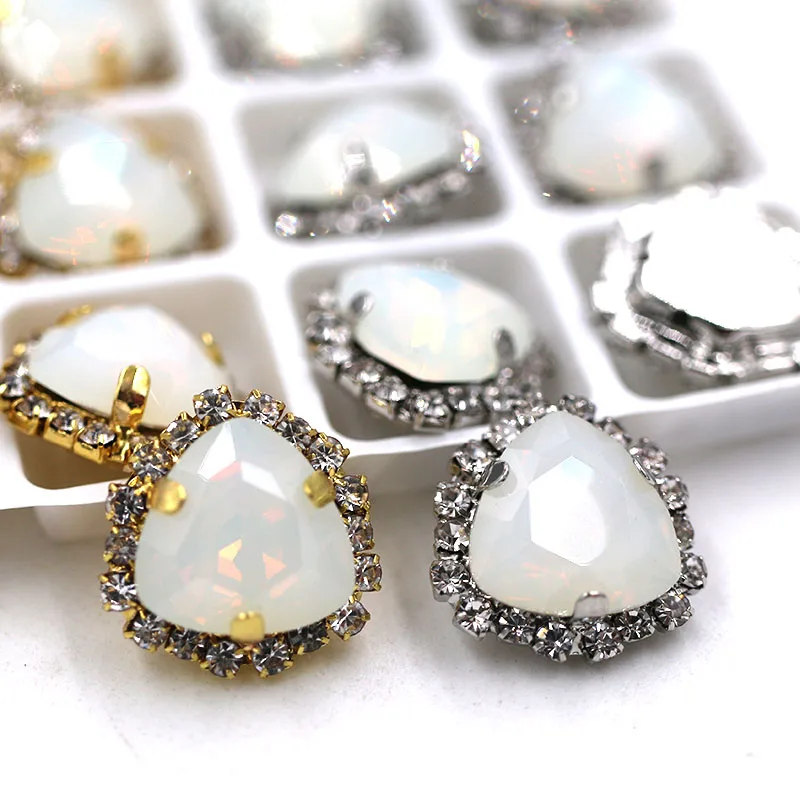 White opal Новое поступление толстые треугольные формы пришить Стразы Кристалл Пряжка высокое качество стеклянные стразы Diy Ювелирные изделия/аксессуары для одежды - Цвет: White opal