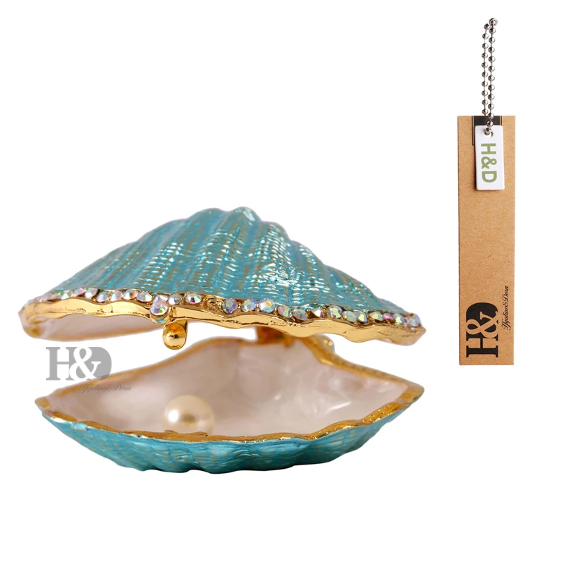 H & D-caja de baratija de joyería con bisagras decorativas, carcasa esmaltada pintada a mano de 2,6 pulgadas, regalo único para decoración del hogar (mejillón de perlas)