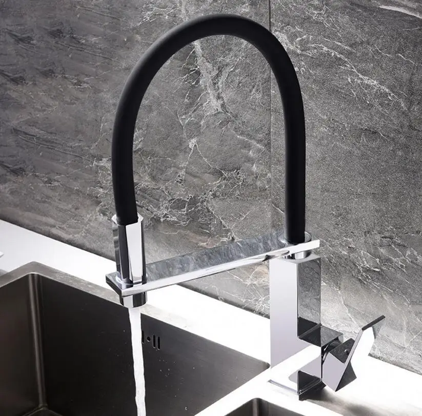 Крепление на палубу черный шланг кухонный смеситель краны с одной ручкой распылитель для кухни хромированный кухонный кран отделка KF609