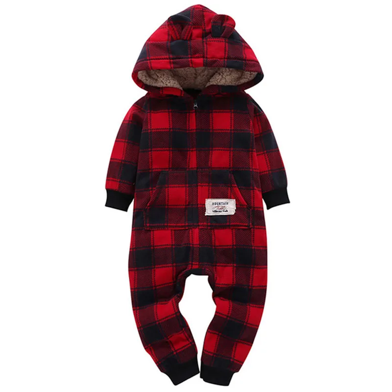 

Lnfant Baby Boys Clothes Casual Unisex Newborn Baby Rompers Fleece Stripe Long Sleeve Hooded One Piece Clothing Overalls Gray