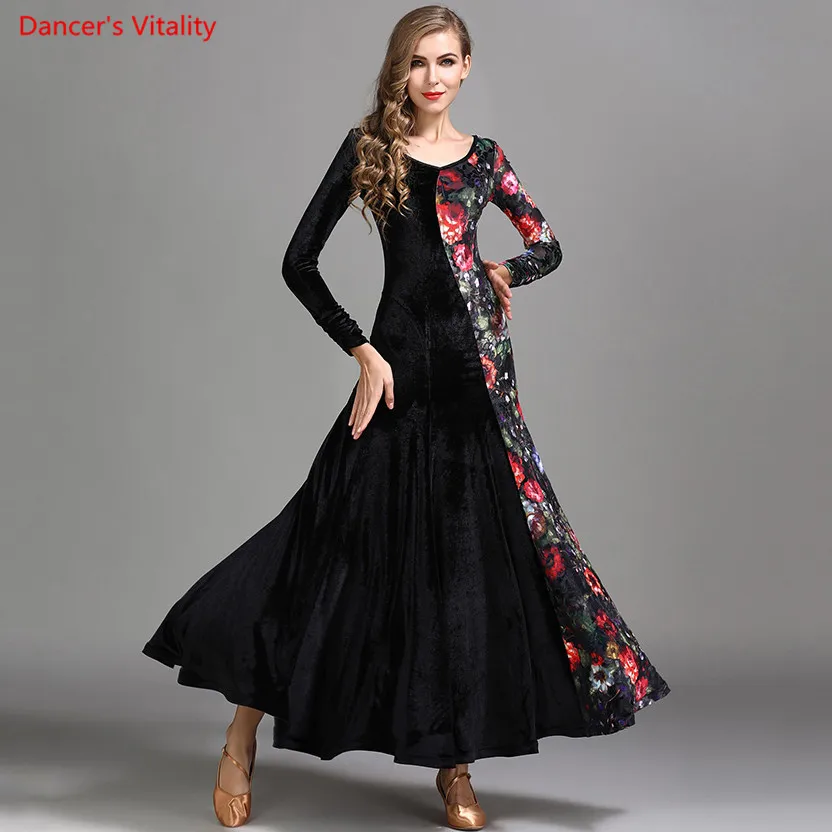 

Women Ballroom Dance Dress Silk Velvet Big Swing Dress Ladys' Latin Dance Ballroom Waltz Tango Dance Stage Practice Clothing