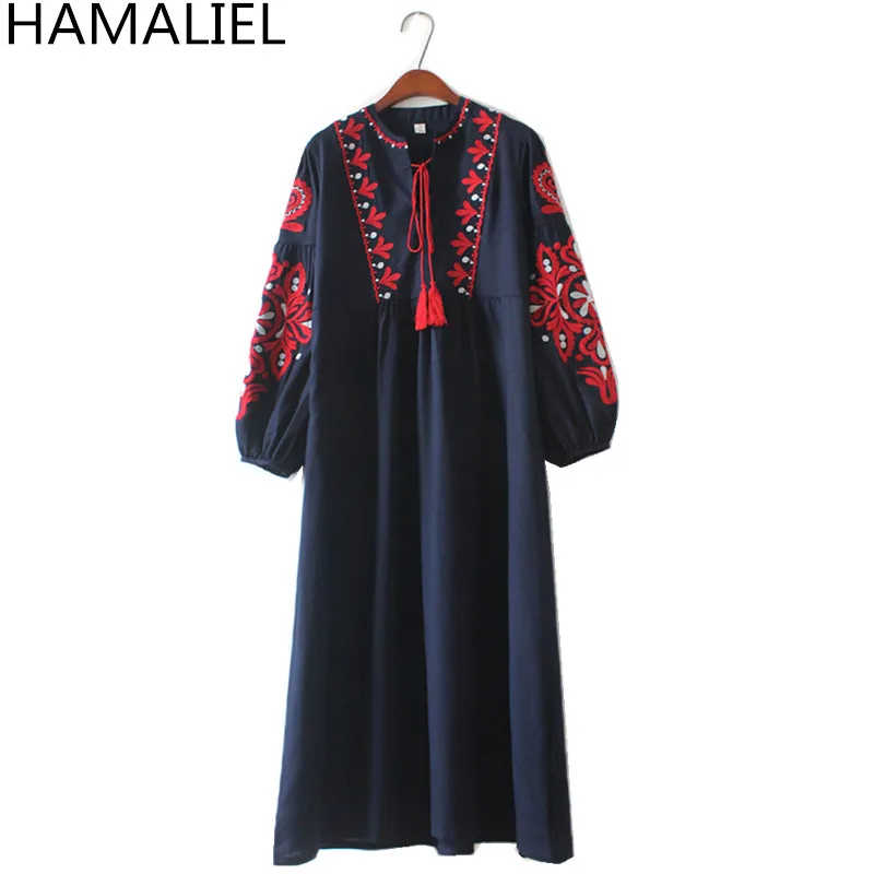 HAMALIEL Ретро стиль этнический женское длинное платье осень 2018 бохо Цветочная