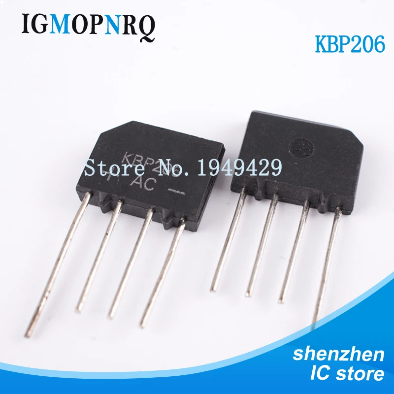 Мост-выпрямитель KBP206 KBP206G, 2 А, 600 В, 10 шт./лот