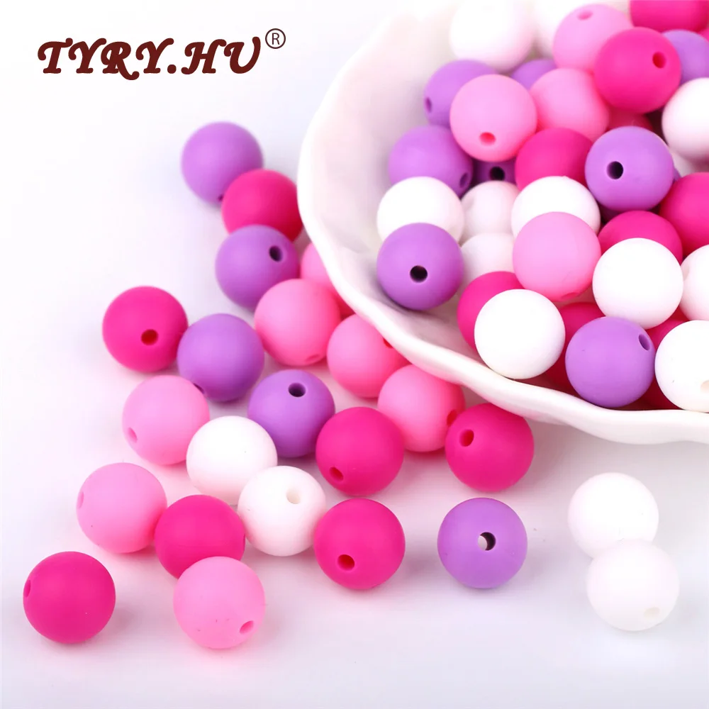 TYRY.HU-Cuentas redondas de dentici&oacute;n de silicona para beb&eacute;, cuentas masticables de grado alimenticio sin BPA, juguetes para morder, 12mm, 40 Uds.-0