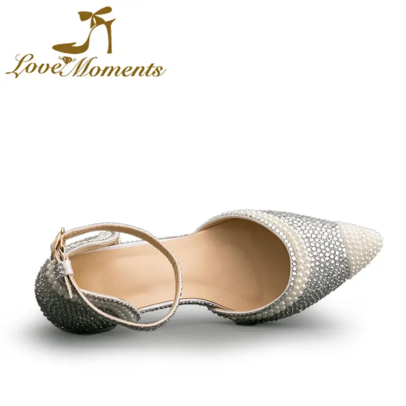 Женские туфли на высоком каблуке 8 см с острым носком и жемчугом|rhinestone wedding shoes|white