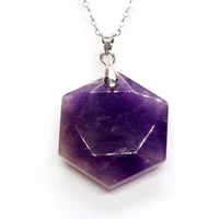100 unique 1 pcs personalized silver plated natural purple amethysts hexagon stone section pendant fashion jewelry