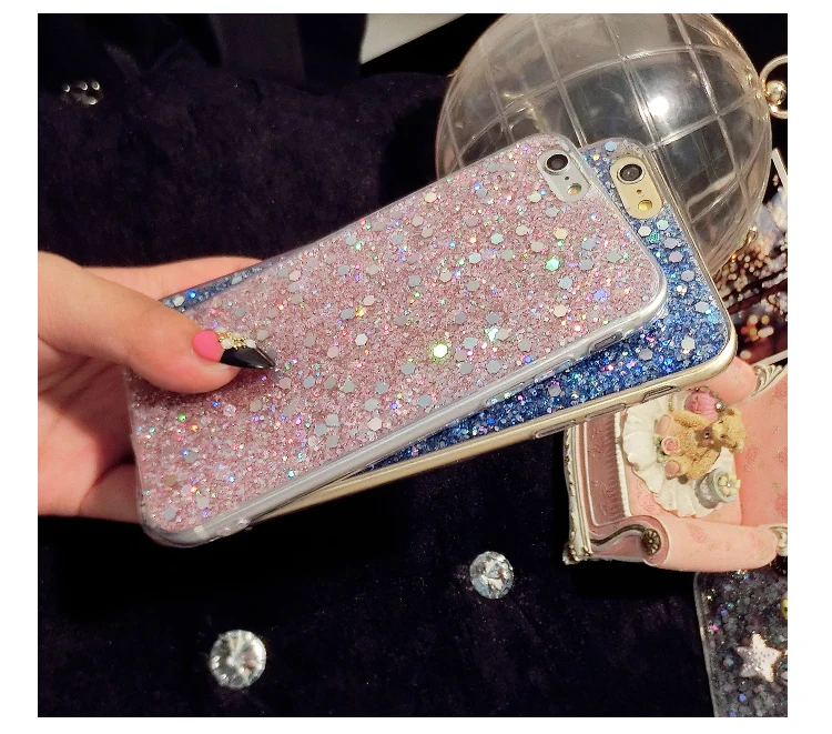 Kisstop Glitter Bling Full edge Protection Sequin Case For iPhone 8 7 X XS Cute Shining Phone Back Cover 6 6s Plus |