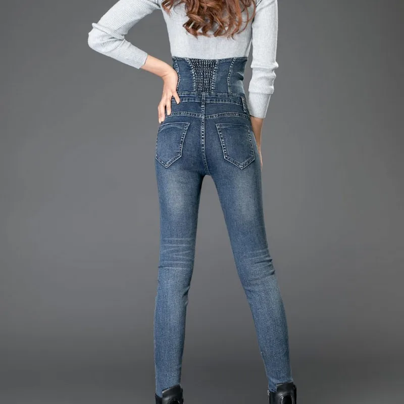 Женские джинсы с высокой талией однобортный дизайн большие размеры 26 34