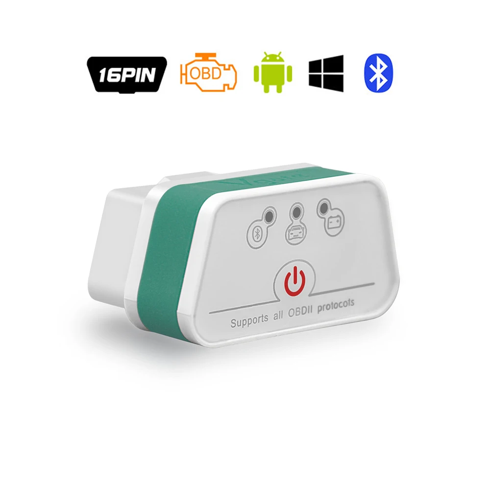 White Green Vgate iCar2 Bluetooth ELM327 V2.1 читатель кода OBD2 сканер elm 327 Икар 2 диагностический инструмент для Android/ПК крутящий момент - Цвет: White Green