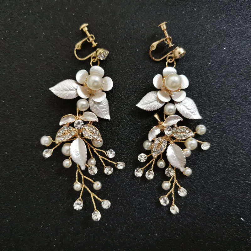 2127 Gold SLBRIDAL, Стразы ручной работы, кристаллы, жемчужные клипсы на/ушной штифт, свадебные висячие серьги, свадебная люстра, серьги, Женские Ювелирные изделия - Окраска металла: 2127 Gold
