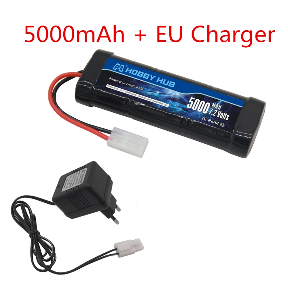 Paquete de bater&iacute;a Ni-MH de 7,2 V y 5000mAh con enchufe Tamiya, cargador de 7,2 v y bater&iacute;a SC * 6 celdas para coches de carreras RC, barcos, juguetes RC-1