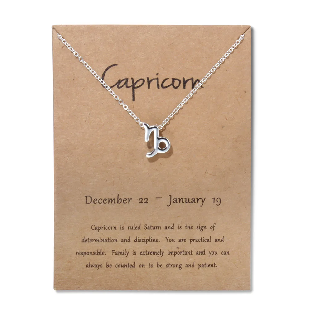 silver Capricorn Золотая карта модное ювелирное изделие 12 Созвездие зодиака кулон ожерелье для женщин - Окраска металла: silver Capricorn