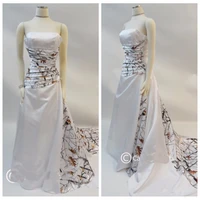 strapless a line white camo wedding dress real tree style pleated bridal gowns white satin bridal formal dresses camouflage 2022