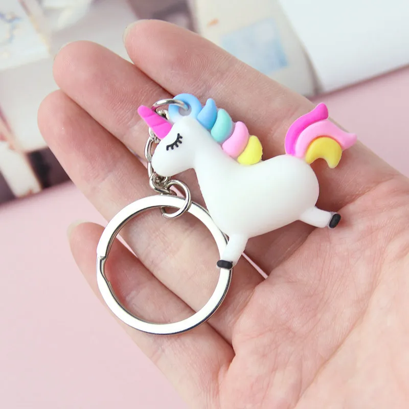 Rainbow Unicorn Pendant Keychain Animal Silicone 7 Colors Horse Couple Bag Car Charms Keyring Women Men Gift Key Chain Jewelry | Украшения