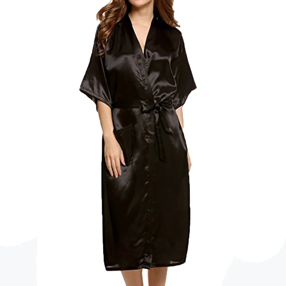 Сексуальный женский Шелковый Атласный халат пижама для невесты халаты Длинные