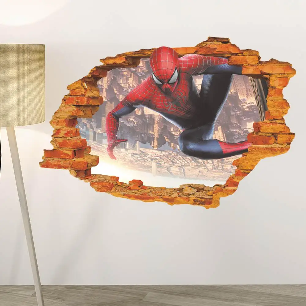 Дисней 3D трехмерные сломанные настенные Стикеры-пауки детская комната окружающей среды макет наклейки - Цвет: Армейский зеленый