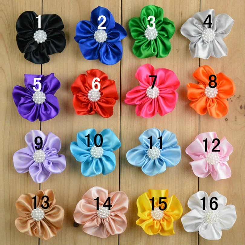 100 шт./лот 2 17 дюймов атласная лента жемчужный цветок бутик мини-цветы для одежды