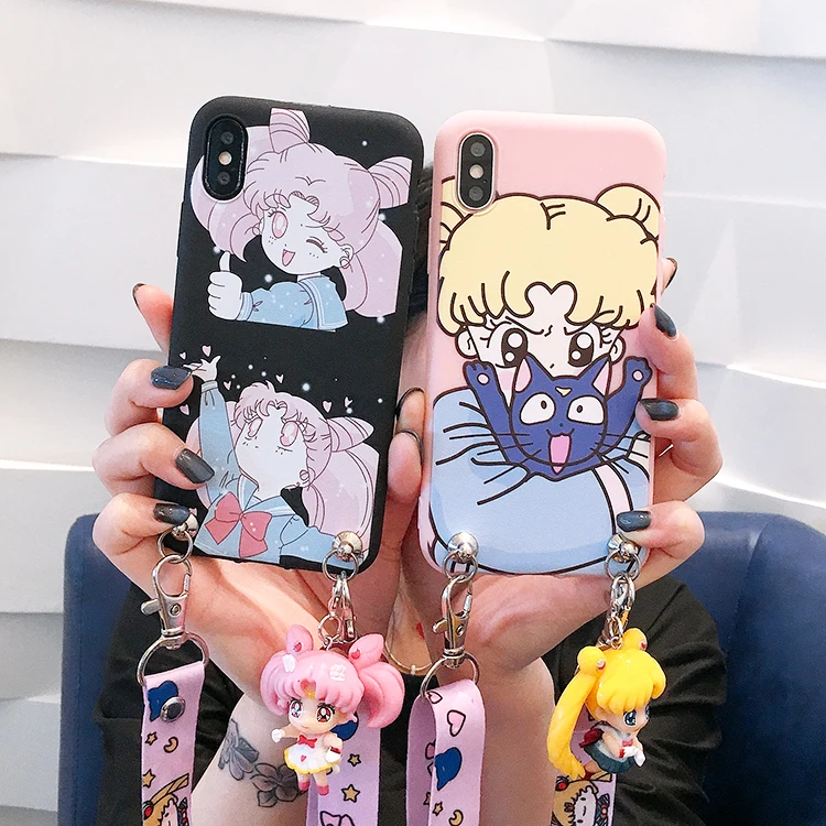 Для iPhone XR милый 3D Сейлор Мун чехол для телефона для iPhone X XS Max 4S 5S SE 6S 6plus 7plus 8 plus мультяшная задняя крышка+ ремешок+ игрушка