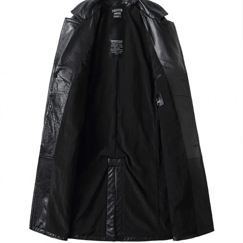 

New Fashion Men Cow Leather Jackets Windbreaker Black Sashes Belt Genuine Leather Long Coats Autumn Slim Fit Cowskin Trench