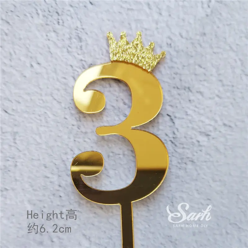 2pcs gold crown 3 Золотая Серебряная корона номер "0-9" Торт Топперы с днем рождения блестящее украшение для принадлежности для юбилейной вечеринки прекрасные подарки - Цвет: 2pcs gold crown 3
