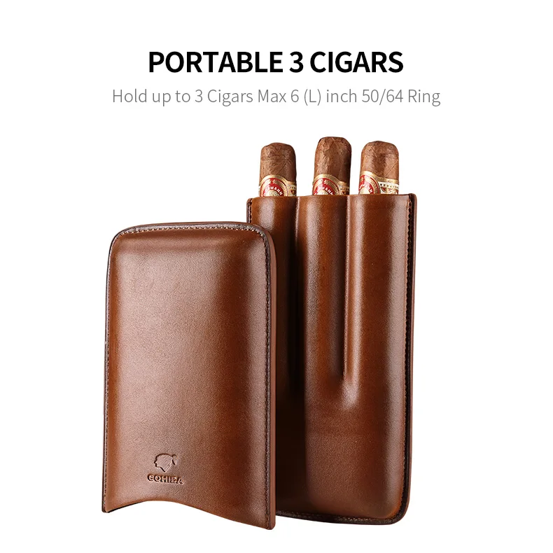 COHIBA гаджеты коричневый кожаный портсигар держатель Чехол 3 трубки для путешествий, сигара случае Humidor Подарочная коробка CF-0402