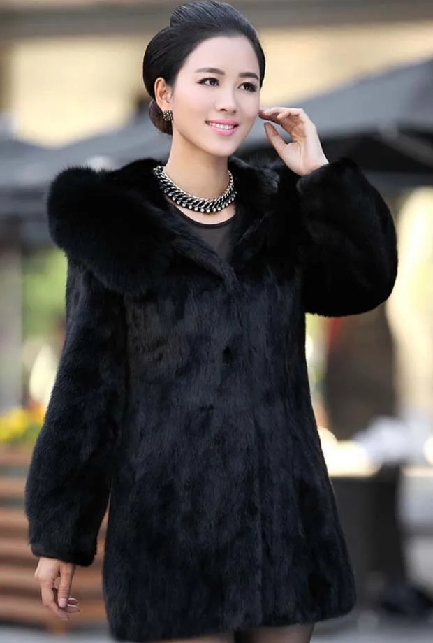 Пальто с мехом для женщин пальто Зимняя верхняя одежда Кролик меховой опушкой из