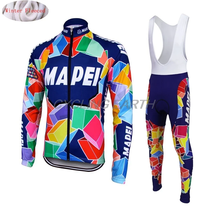 fleece bib set MAPEI зимний теплый флисовый комплект одежды для велоспорта, Мужская теплая трикотажная куртка, одежда для велоспорта, комбинезон, Майо, Ropa Ciclismo - Цвет: fleece bib set