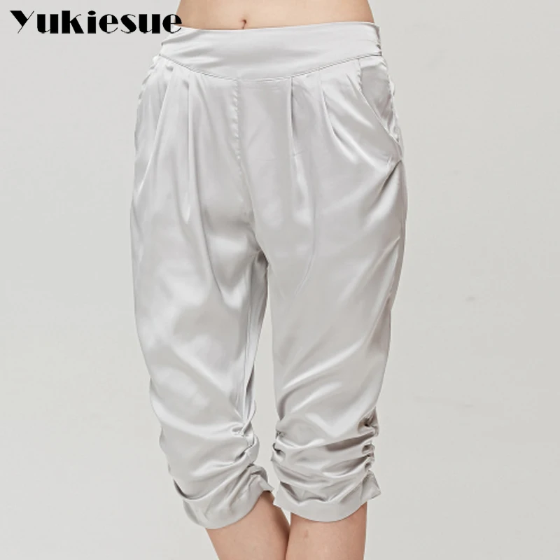 Silk harem pants capris women 2018 summer high elasitc waist loose rayon casual womens trousers pantalones mujer Plus size | Женская