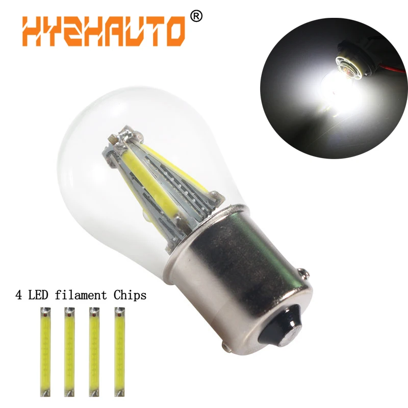 HYZHAUTO 1156 Ba15s P21W LED Car Light 4LED Filament Chips Auto Vehicle Turn Signal Light Reverse Lights Bulbs 12-24V New Style