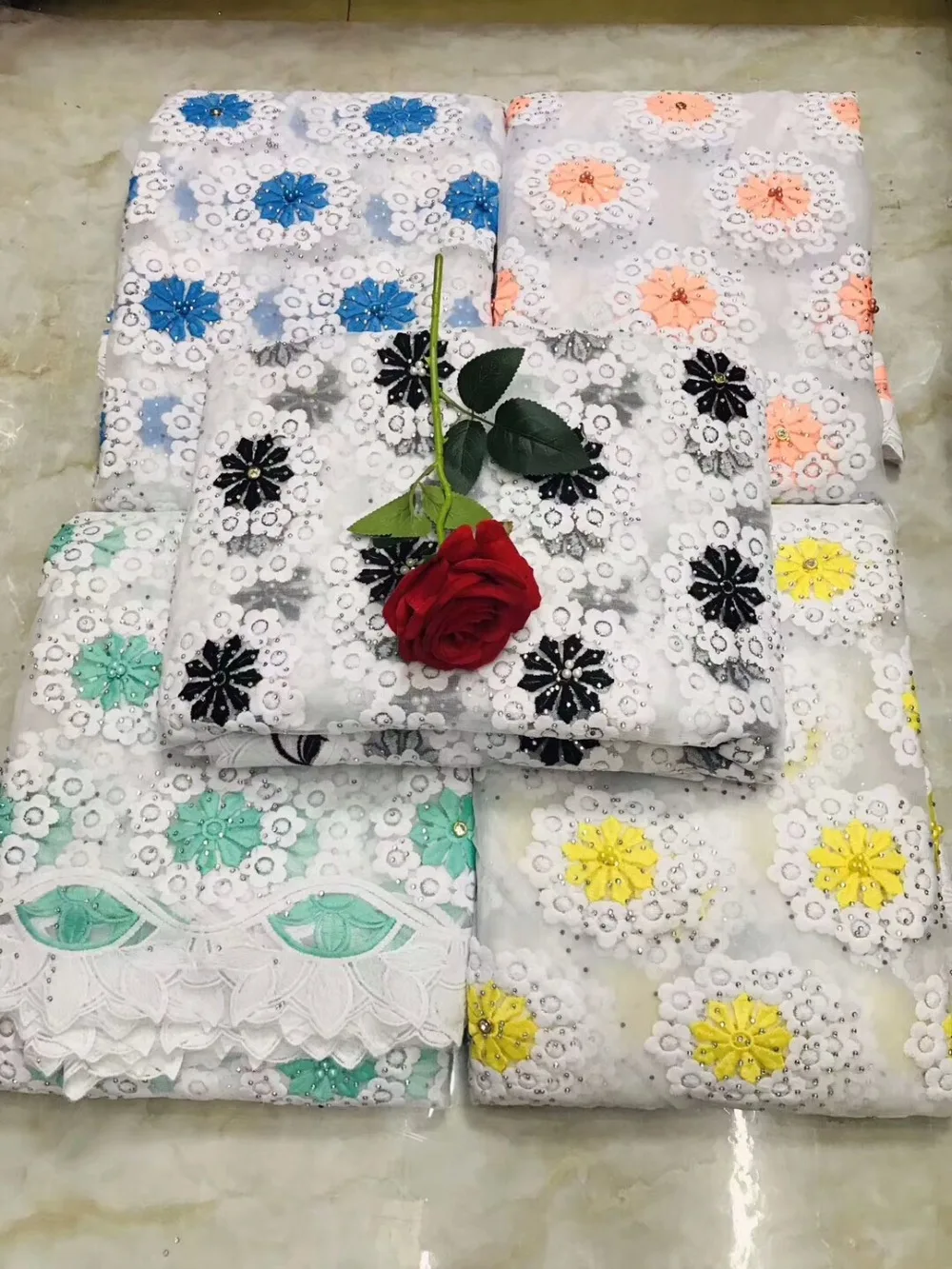 Высокого класса африканский кружево ткань со стразами два цвета смешанные