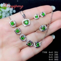 xin yi peng 925 silver plated gold inlaid natural diopside stud earrings ring pendant necklace women jewelry set fine