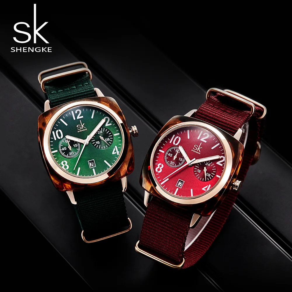 Shengke модные женские кварцевые часы с нейлоновым ремешком для Montre Femme спортивные