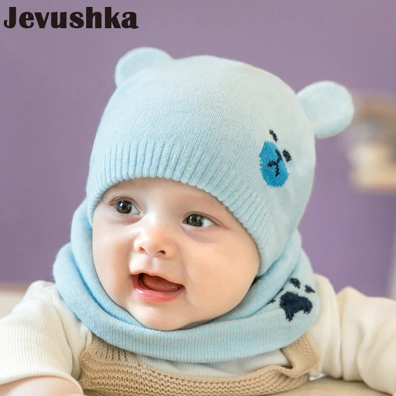 Милая зимняя детская шапка Bear Ears шарф мягкая хлопковая для новорожденных