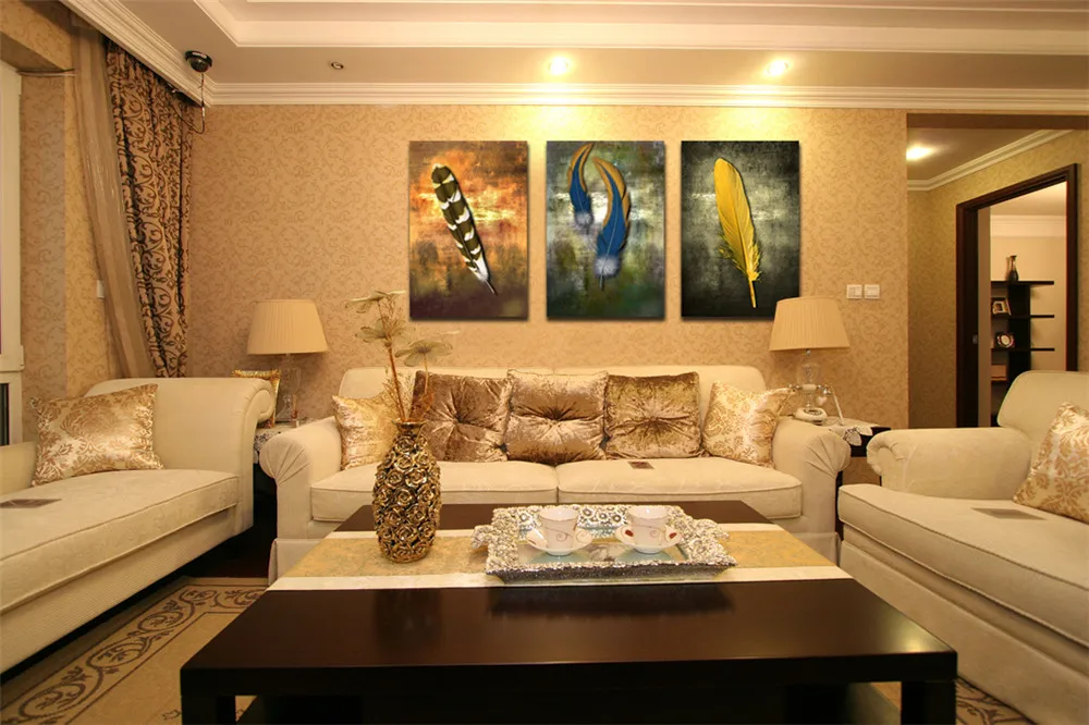 Oil Paintings on Canvas Feather White Modern Abstract Painting Wall Art Home Decor Picture for Living Room Bedroom Gift 3pcs | Дом и сад