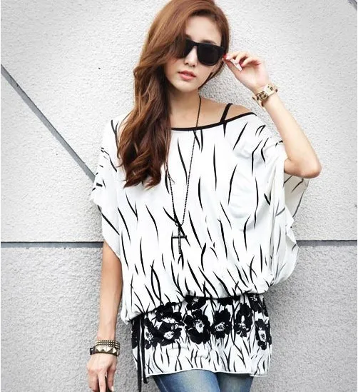 2016 Новый Blusa Feminina Лето Женщины Блузка Топы Форме Крыла Летучей Мыши Рукав Плюс