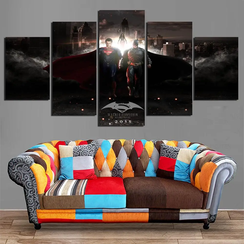 HD 5 Панель Холст Книги по искусству Бэтмен и Супермен Картина Home decor плакат