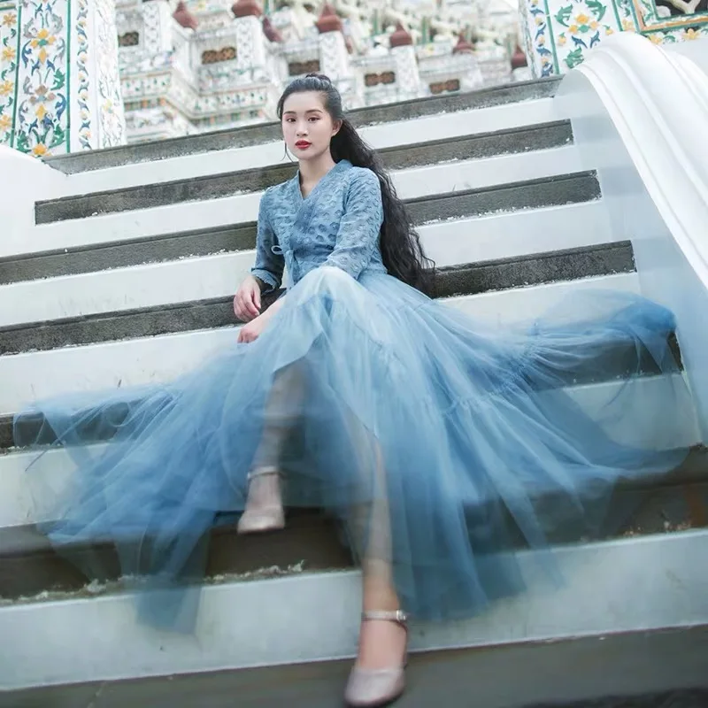 

IRINAY506 Коллекция весна-лето 2019 Новое поступление длинное винтажное ТРАПЕЦИЕВИДНОЕ шифоновое Тюлевое платье с рукавом три четверти для женщи...