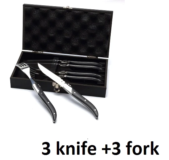 3knife3fork with box 6 шт. стиль laguiole столовые приборы набор ножи для стейка вилки с черной деревянной ручкой посуда в деревянной коробке Ресторан рождественские подарки 8,7'' - Цвет: 3knife3fork with box