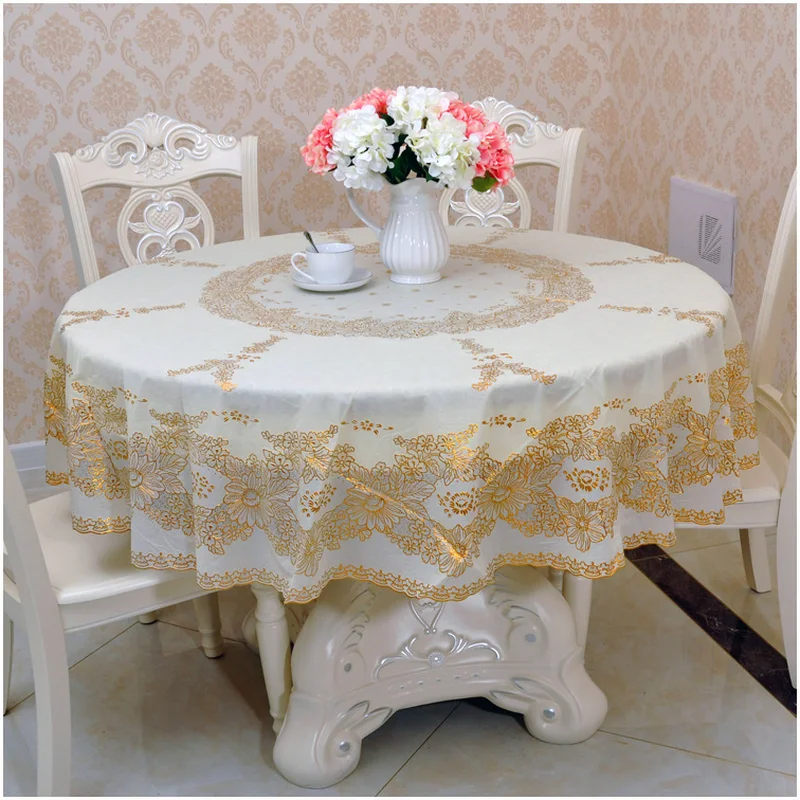 Розовое золото, пластиковая круглая скатерть, 2 слоя, ПВХ, маслостойкая, романтическая, Вязанная, кружевная скатерть для стола, для дома, вечерние, свадебные украшения