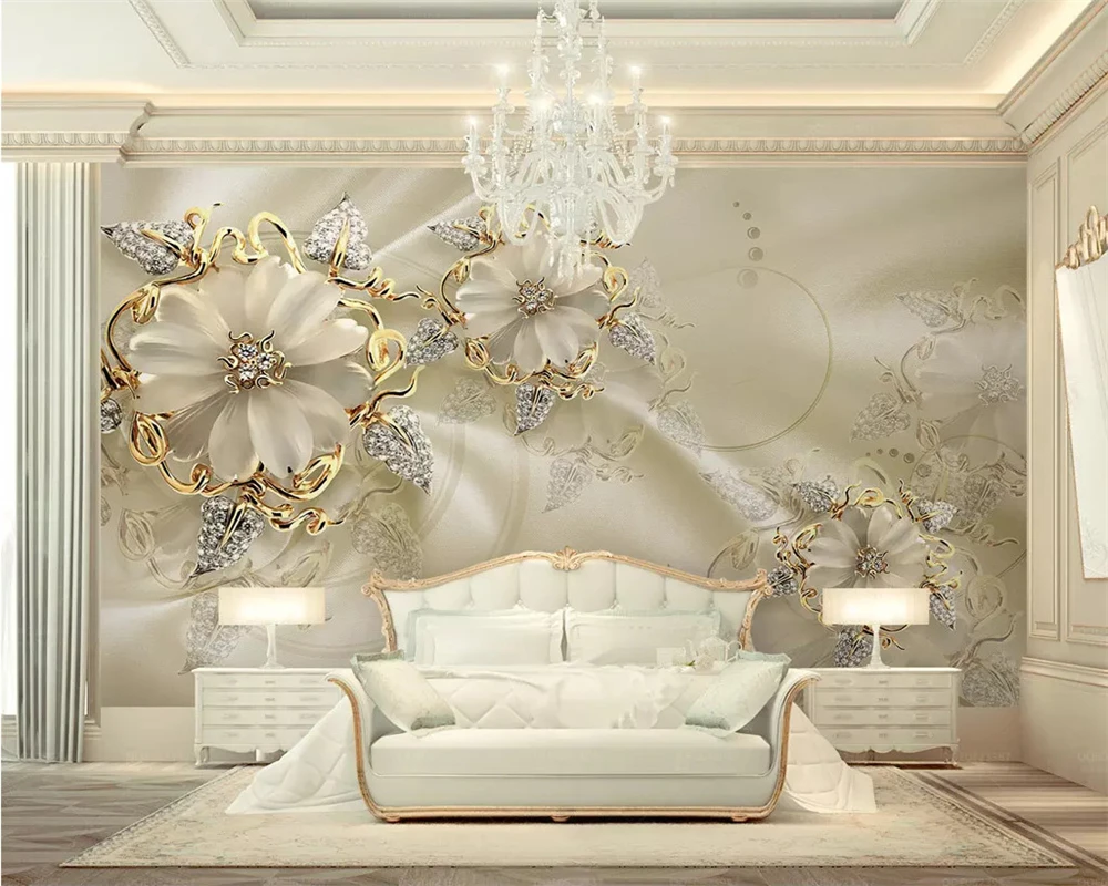 beibehang 3d European papel de parede minimalist interior wallpaper palace wind gold jewelry flower TV background wall tapety |