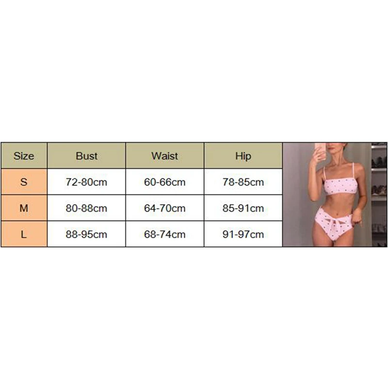 Комплект бикини женский летний с высокой талией пуш-ап принтом в виде сердца |